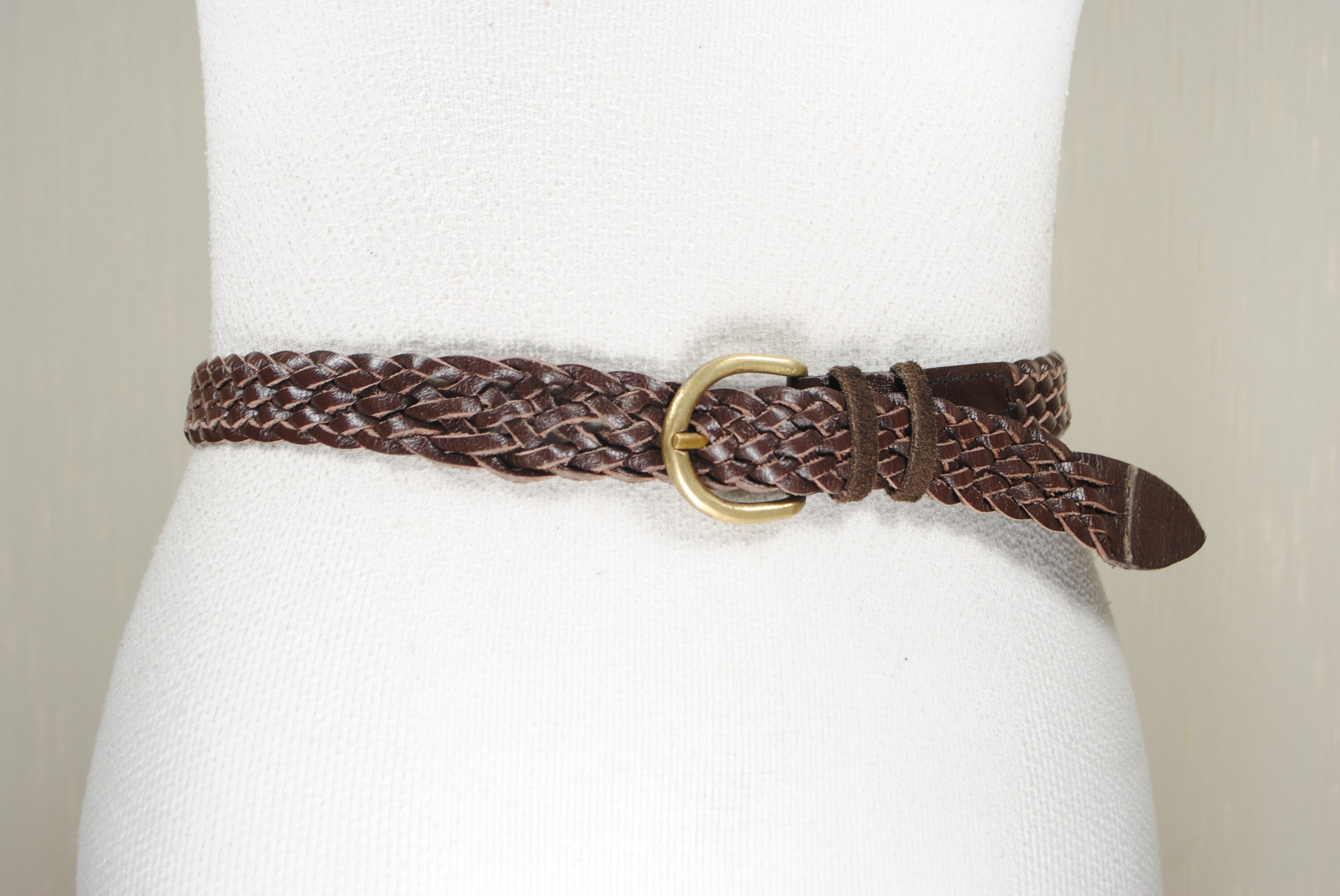 Vintage Skinny Chocolate Brown Braided Leather Belt - Etsy