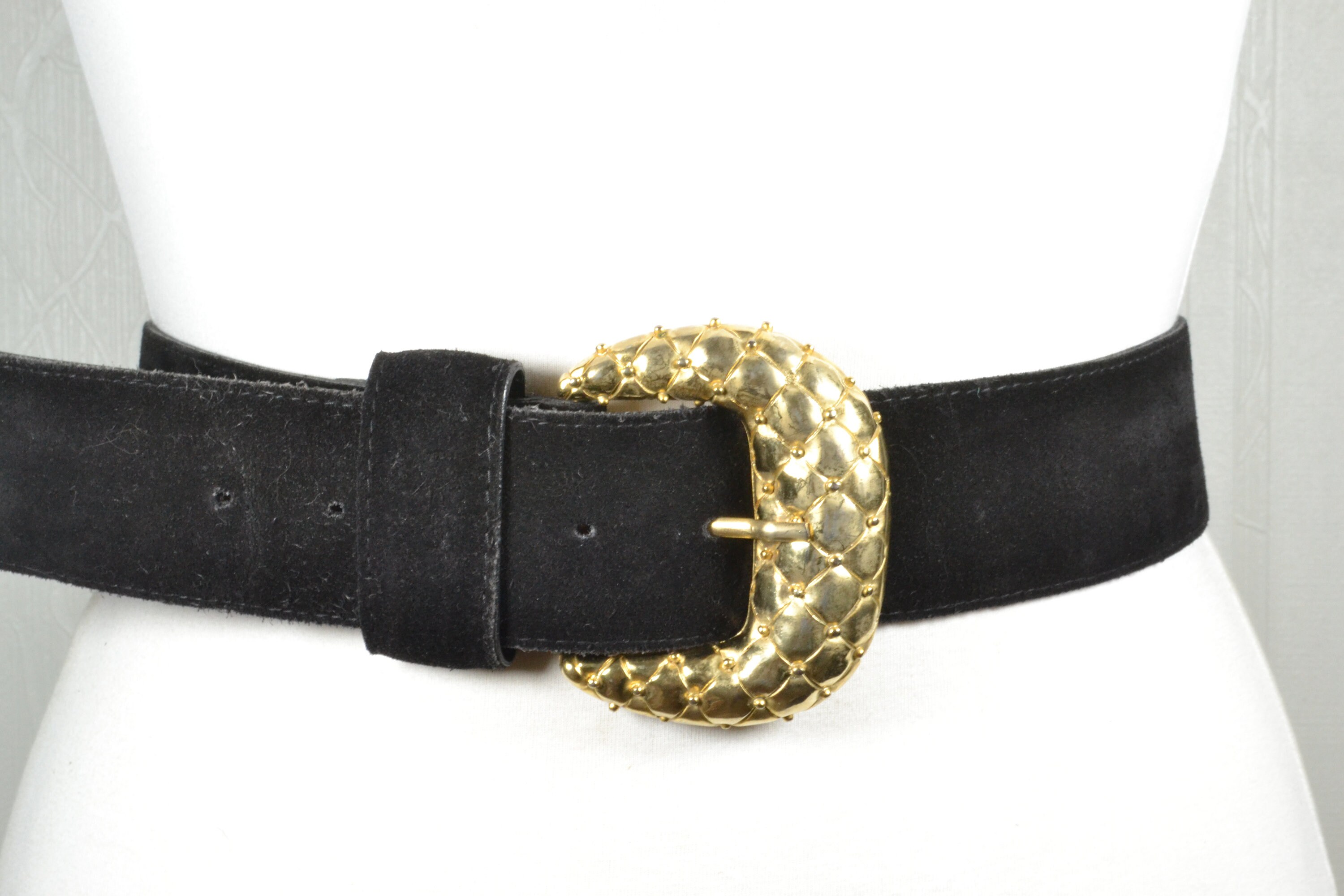 Vintage Black Suede Wide Belt: 50s Style Gold Buckle - Etsy display picture 1