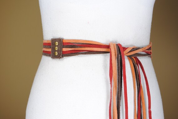 70s 55" Multicolor Suede Leather Belt for women,