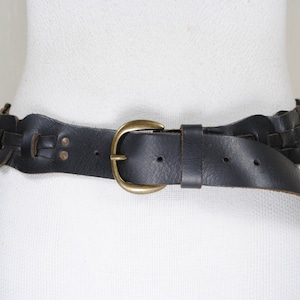 Wide Black Woven Leather Belt: Braided Genuine Leather