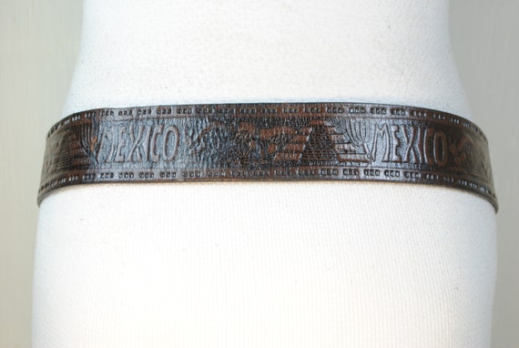 Brown engraved belt, South western belt, Mexico l… - image 8