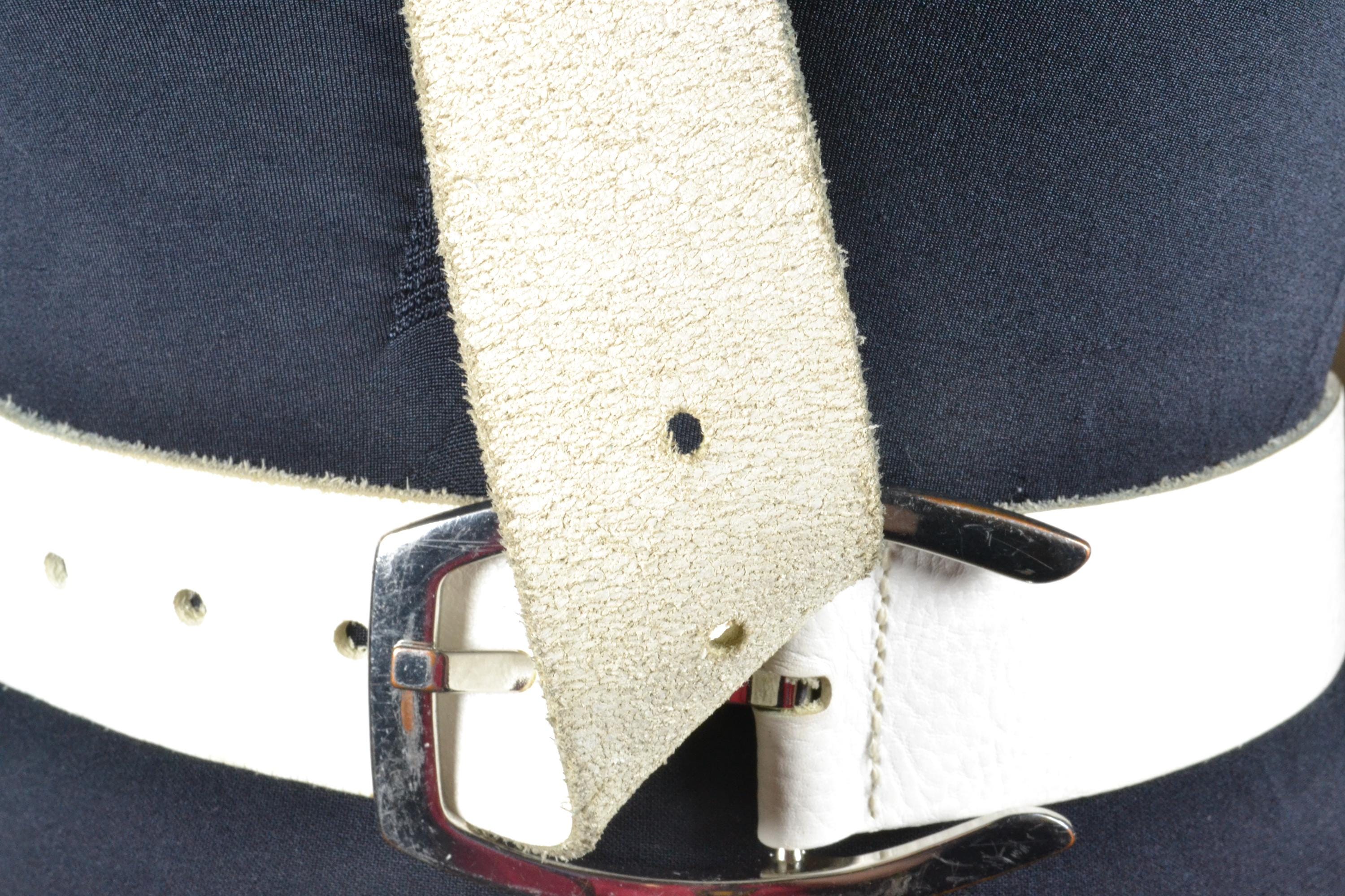 Vintage L Chessler White‎ Wide Leather Belt S/M Silver Buckle 70s 80s Made USA Women main image 4