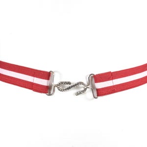 Red and White Striped Belt – Vintage Stretch Belt with Silver Hook Clasp, Sporty Elastic Waist Belt