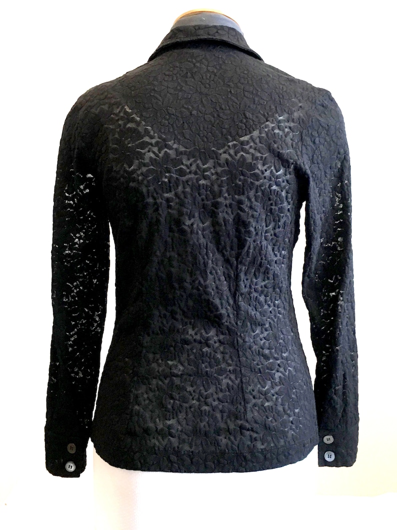 Black see through lace blouse long sleeve size M