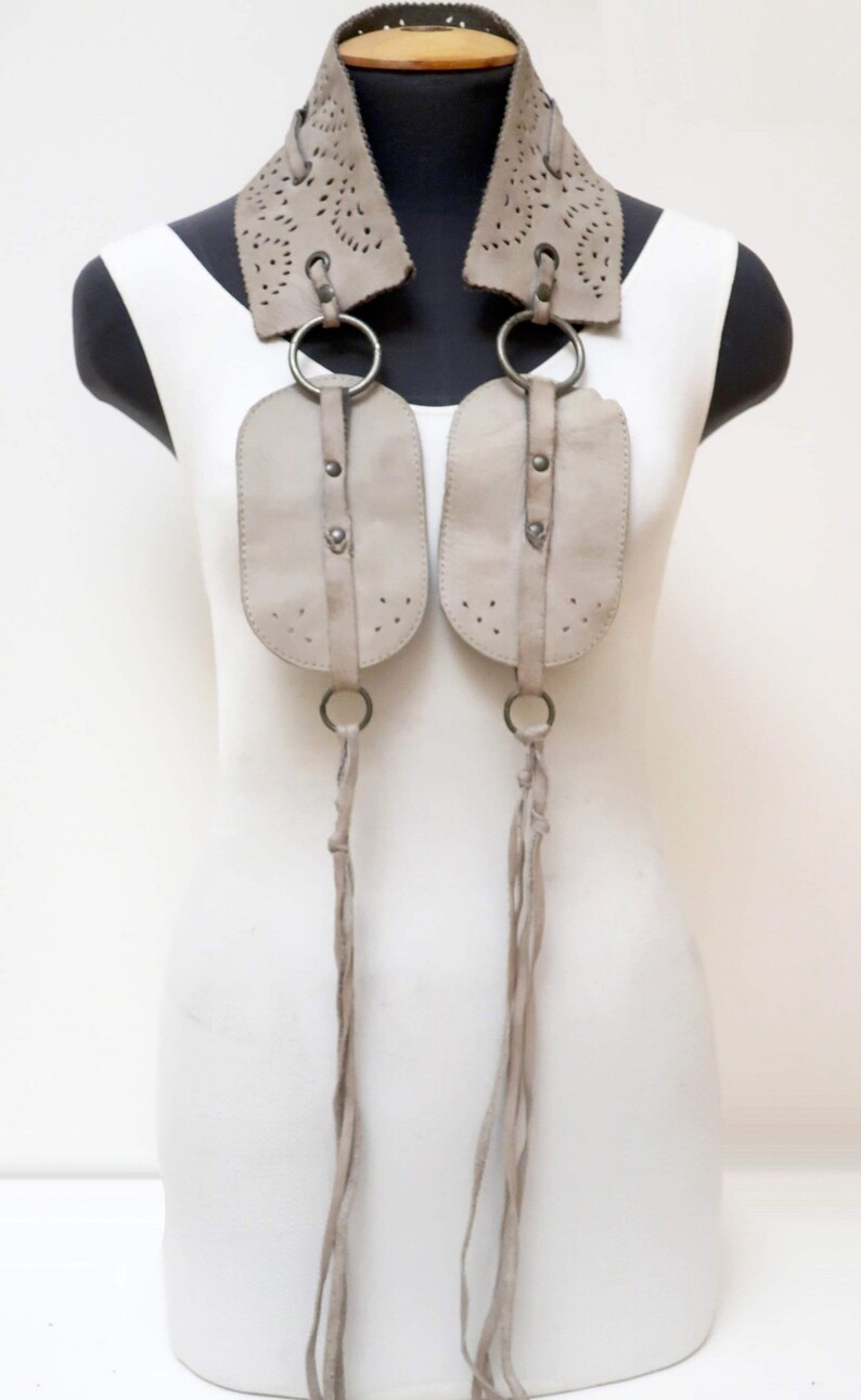 1970s gray suede leather link belt with tie up