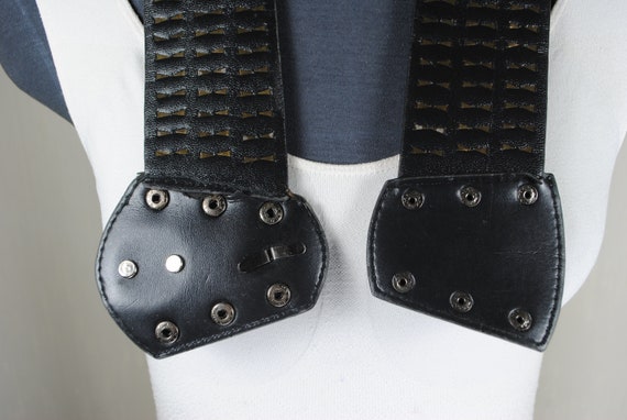 Black elastic Bronze riveted belt for women wide … - image 4