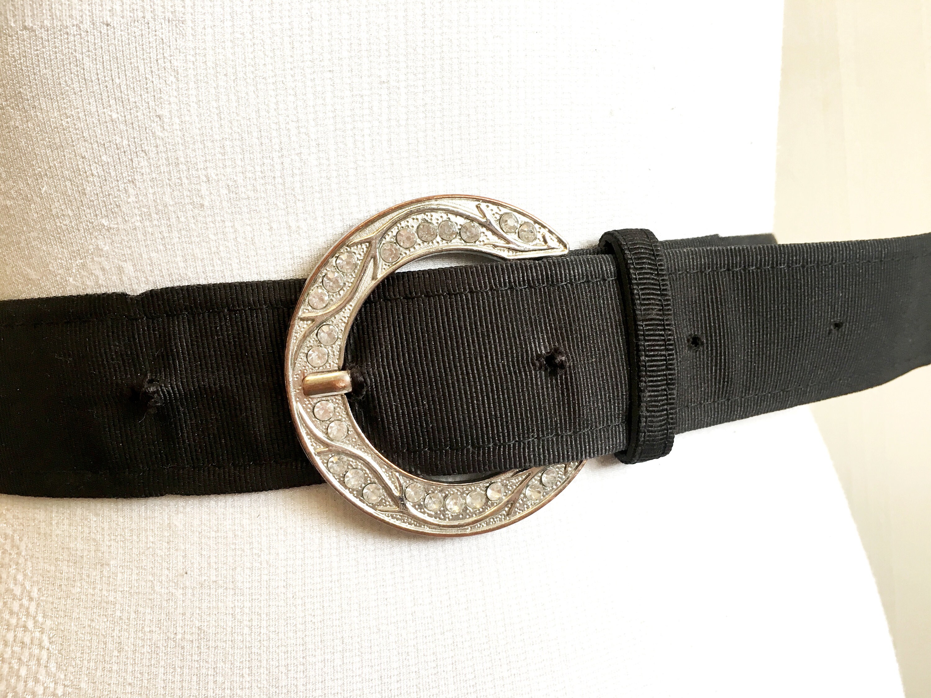 1980s Black Wide Cotton Belt for Women With Silver Rhinestone - Etsy