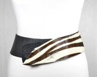 Black and white zebra pony belt for women
