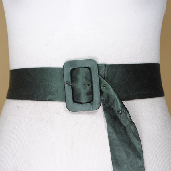 Emerald green satin belt with rectangular buckle