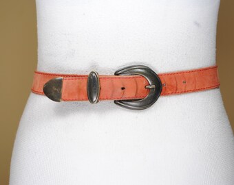 VINTAGE FISHER Red Braided Wester Leather Belt, Size 34 RED WESTERN LEATHER BELT. FLORAL EMBOSSED LEATHER BELT  main image 4