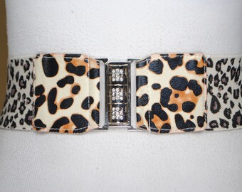Vintage Leopard Print Corset Belt Elastic Stretchy Cinch Waist Accessory Wide Leopard Print Elastic Cinch Belt: Retro Statement  main image 3
