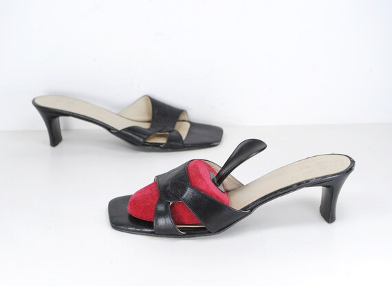 1990s minimalist black mules with square block he… - image 1