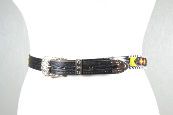 Black Leather Belt With Beaded Southwestern Pattern & Silver Buckle Western‎ il_fullxfull.4287363918_hj06.jpg main image 3