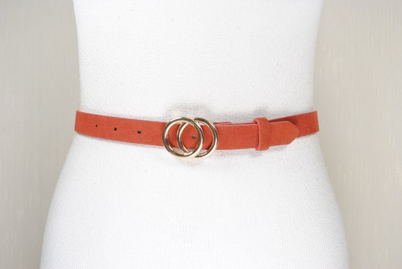 Red Coral Belt, 2 Gold Rings Buckle, Infinity sym… - image 1