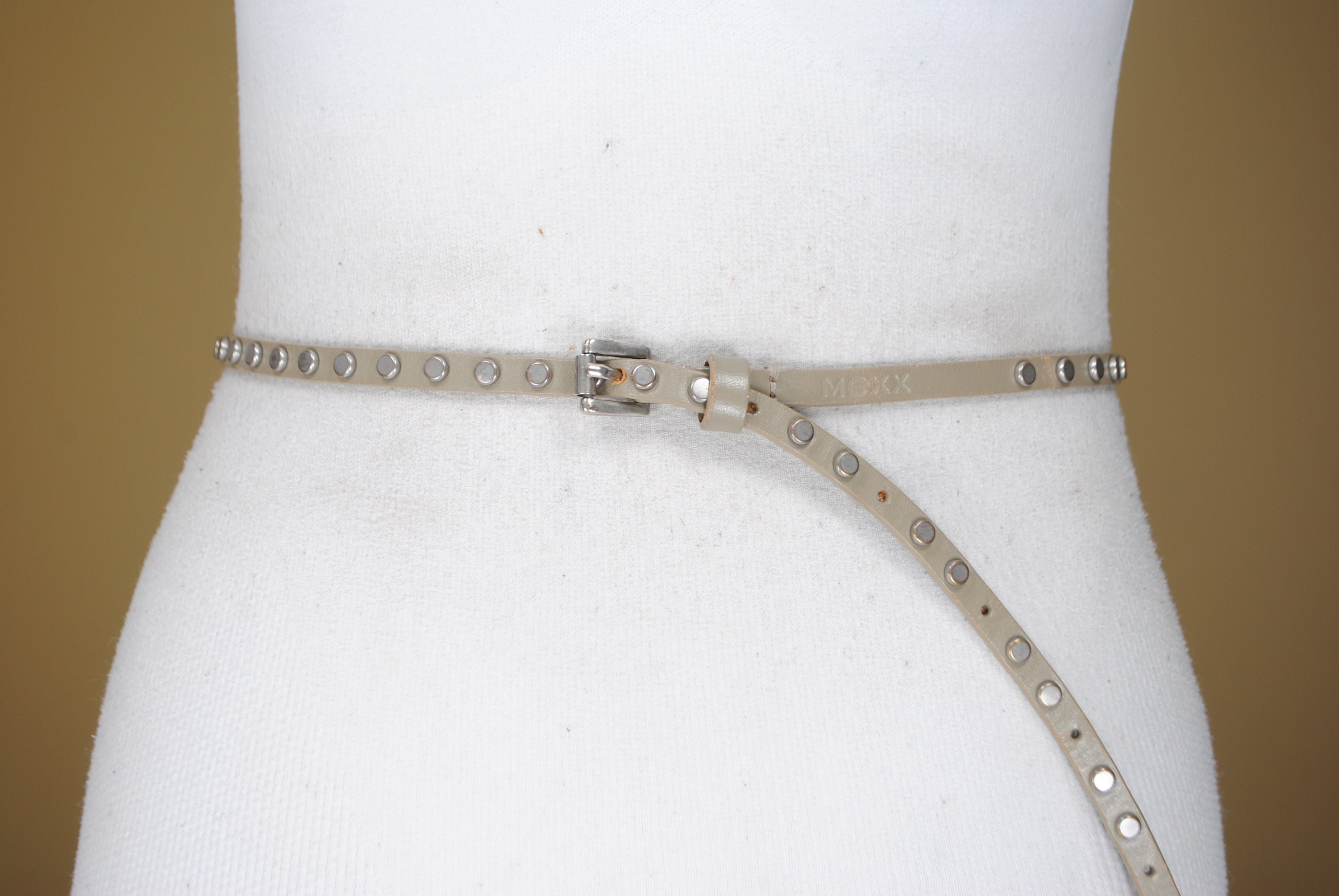 Skinny Taupe Studded Belt for Women Made by Mexx Etsy