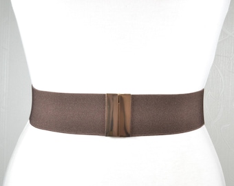 Vintage Brown Stretch Belt: Boho Waist Cincher with Ornate Buckle