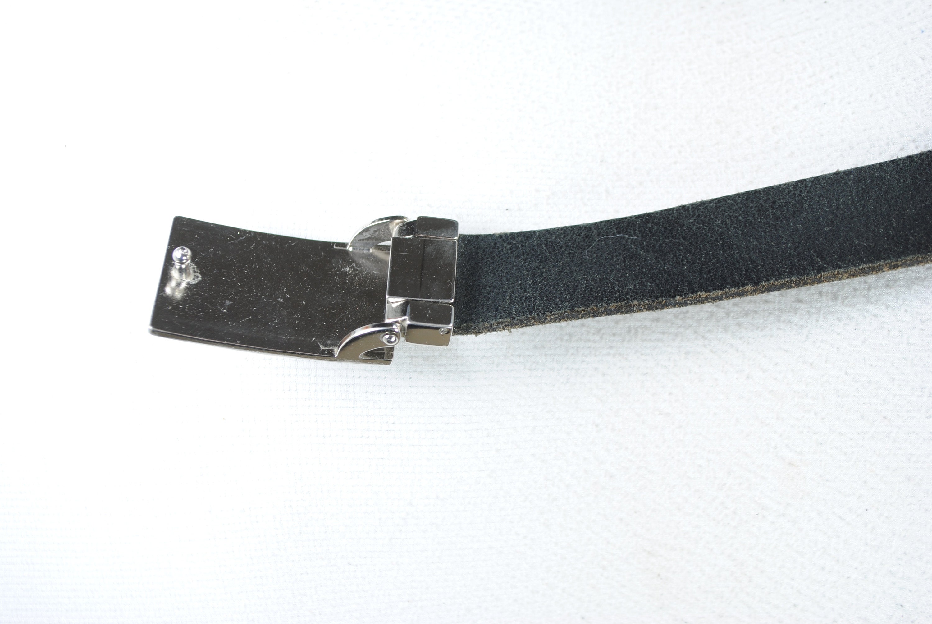 Plain Black Leather Belt, Silver Plate Buckle Belt
