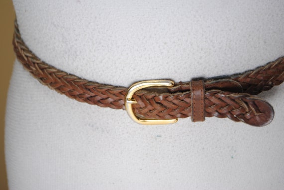 Vintage Tan Brown Braided Leather Belt With Gold Buckle - Etsy display picture 3