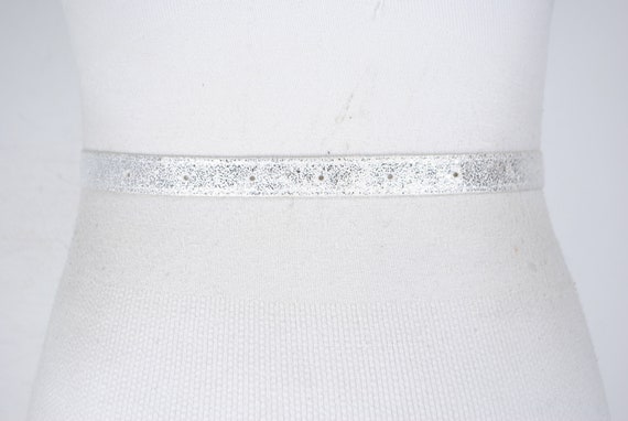 80s 34''  White Silver Skinny metallic belt for w… - image 6