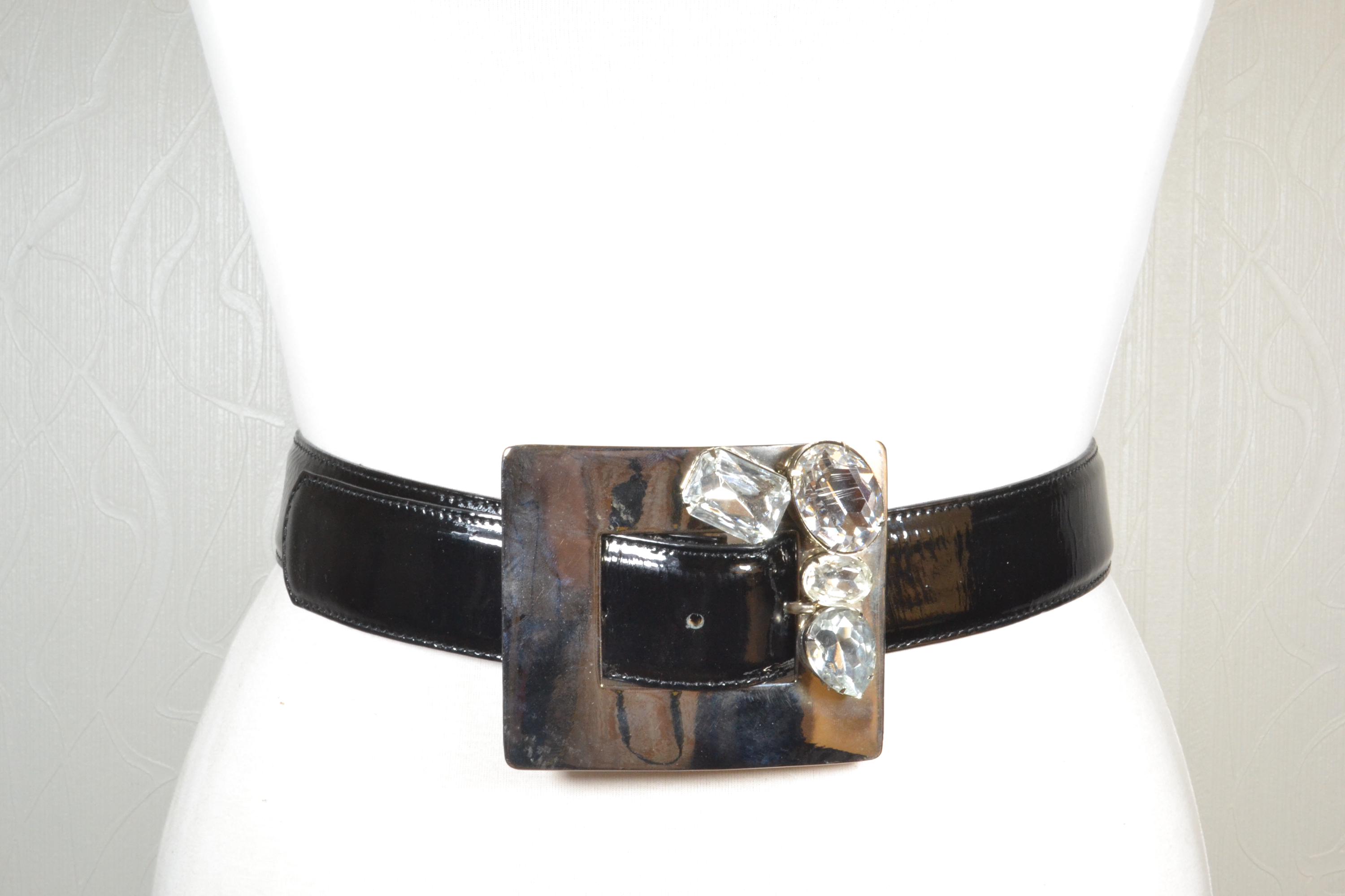 Black Patent Leather Belt for Women, Wide Square Buckle With  display picture 2