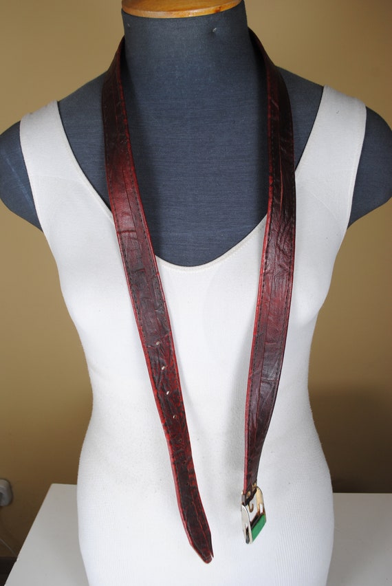 80s 37''-43'' Red Black Vinyl belt for women with… - image 10