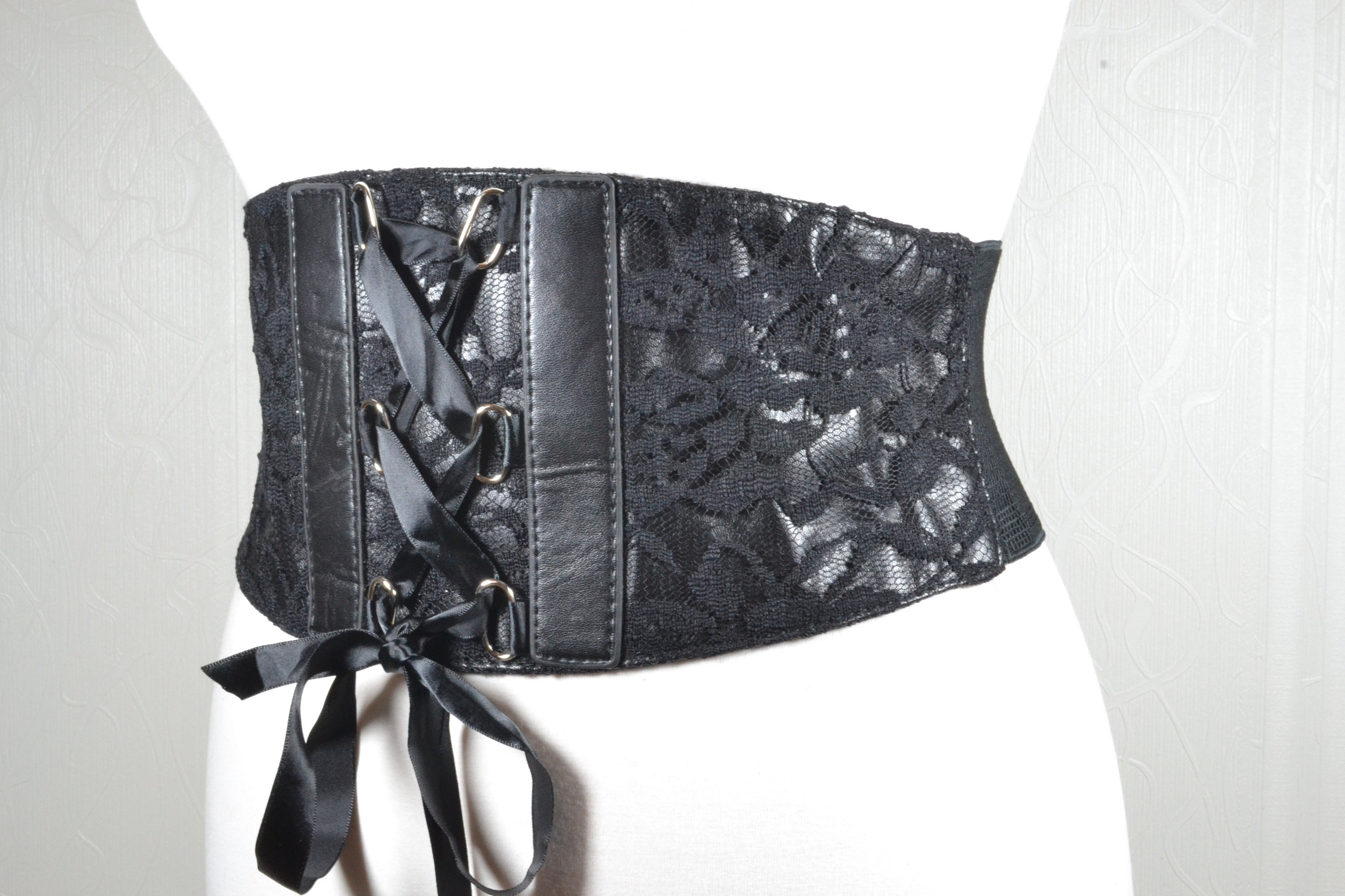 Black Lace up Corset Belt: Extra Wide Stretch Waist Belt - Etsy