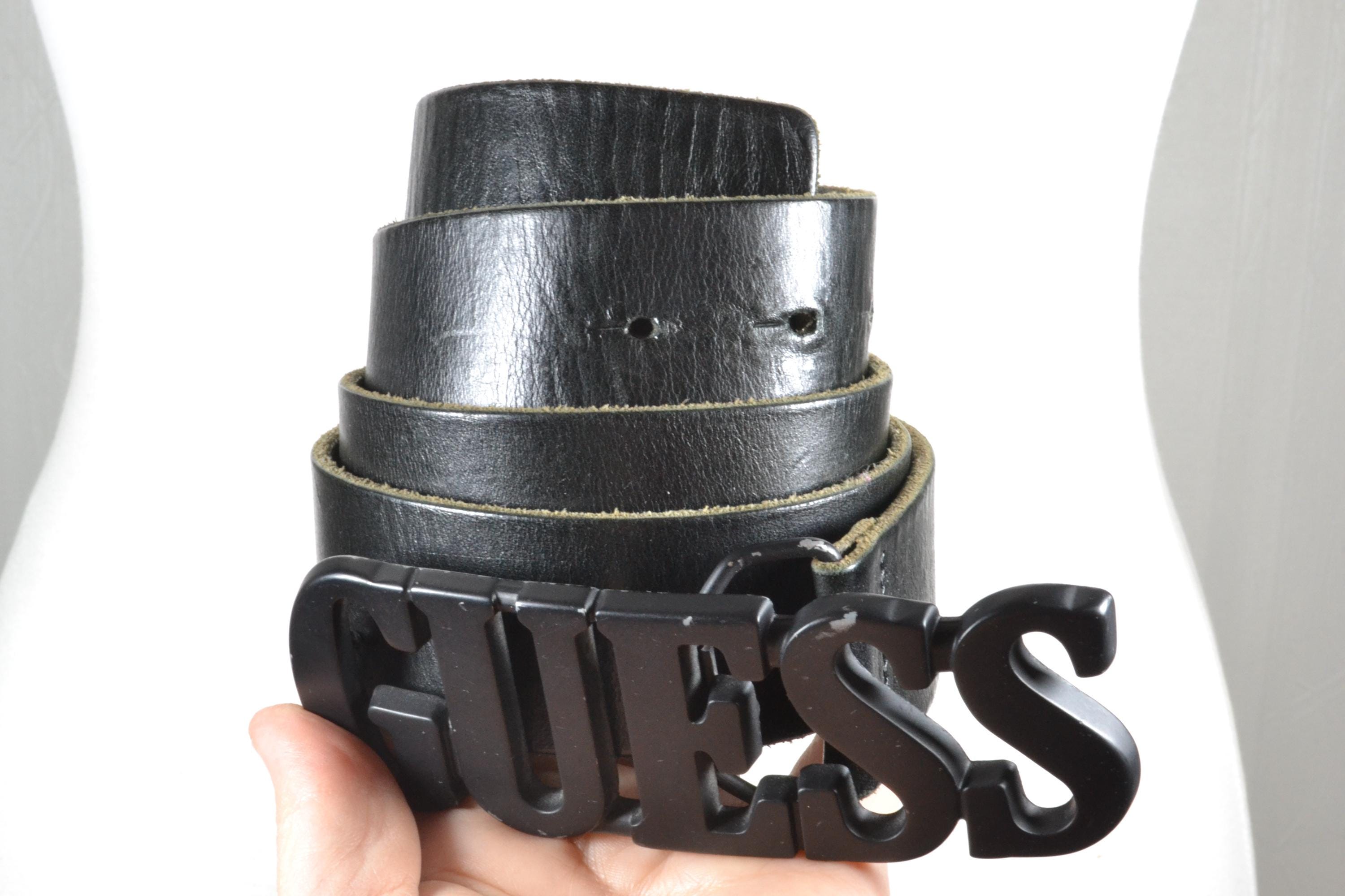 Guess Vintage Leather  Black Leather Lining Belt Silver Tone Buckle Art Deco S/M GUESS Silver Belts for Women for sale | eBay main image 2