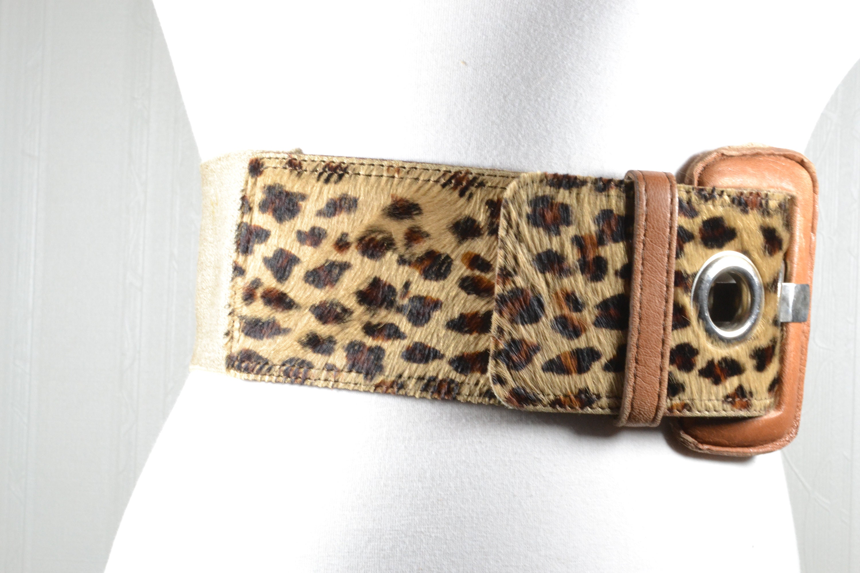 Wide Leopard Pony Hair Stretch Belt: Beige Brown Corset - Etsy display picture 2