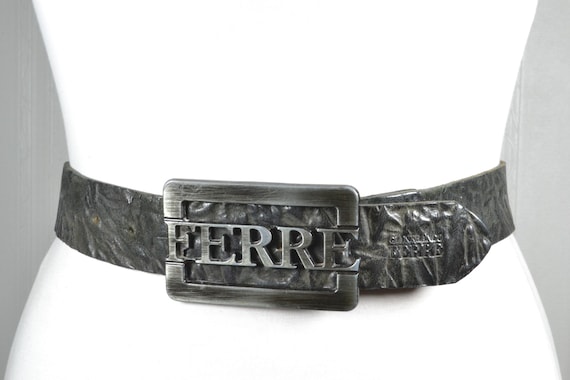Vintage Black Leather Belt, Silver Ferre Buckle, Distressed  display picture 1