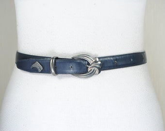 Navy Blue Soft Leather Belt for Women