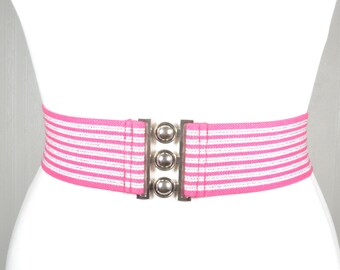 Vintage 80s Charmant Pink Sateen Elastic Stretch Cinch Belt w/Enamel Buckle MCM Vintage 80s Charmant Pink Sateen Elastic Stretch Cinch Belt  main image 3