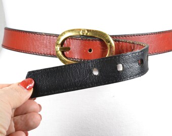 Vintage Etienne Aigner Red Leather Belt With Brass Buckle - Etsy display picture 1