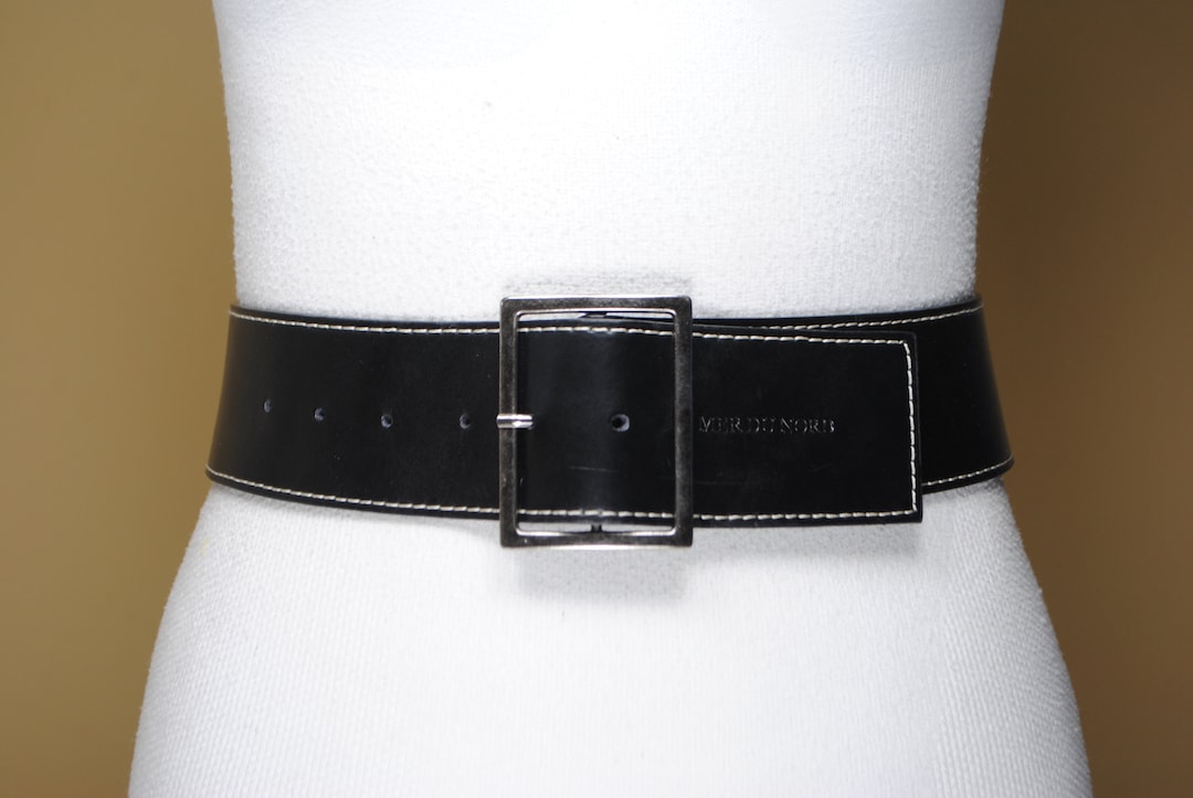 Zwarte breed gestikte riem voor vrouwen, Vintage Mer du Nord