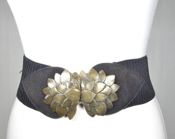 Vintage Wide Black Cinch Belt: Bronzed Oval Buckle, Stretchy  display picture 3