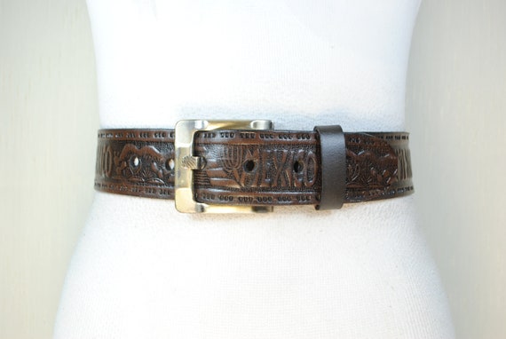 Brown engraved belt, South western belt, Mexico l… - image 1