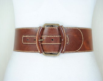 Ceinture large en cuir marron clair pour femme, ceinture corset large de 3 pouces, ceinture cousue en relief