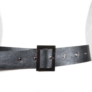 Vintage Black Wide Leather Belt for Women, Classic Black Belt with Rectangular Buckle, 80s High Waist Belt, Elegant Genuine Leather Belt