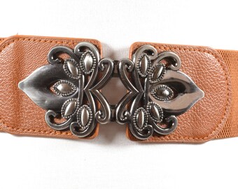 1980s Vintage Brown Elastic Stretch Belt: Women display picture 1