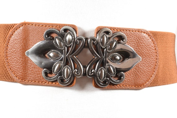 1980s Vintage Brown Elastic Stretch Belt: Women display picture 1