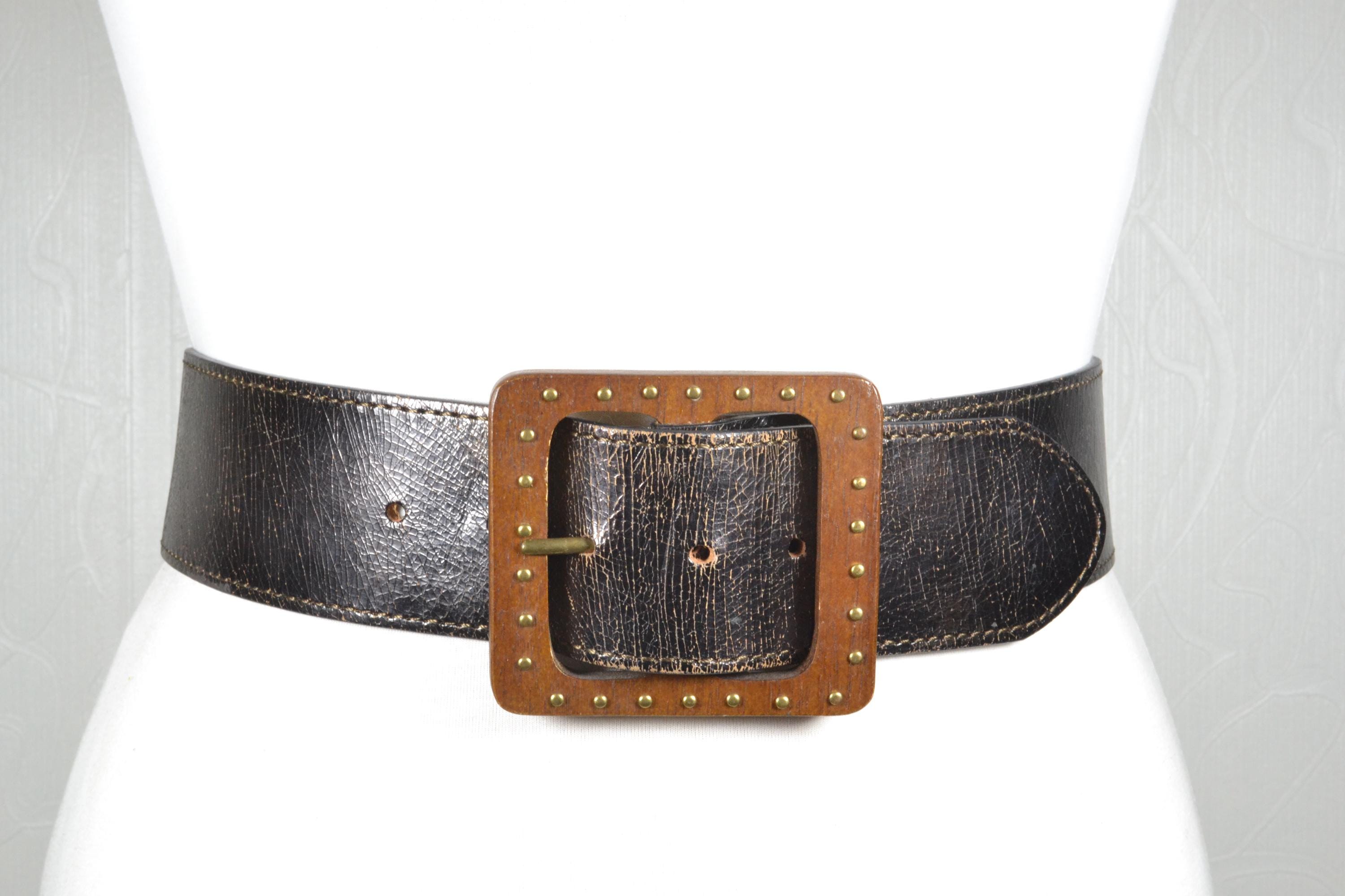 Vintage Genuine Leather Belt Size 40 XL Brown Studded Western Boho Wide Belt CLEARANCE - Brown Vintage Studded Belt - B004 - Double J  main image 2