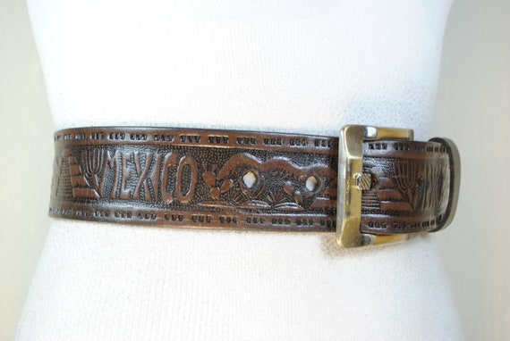 Brown engraved belt, South western belt, Mexico l… - image 5