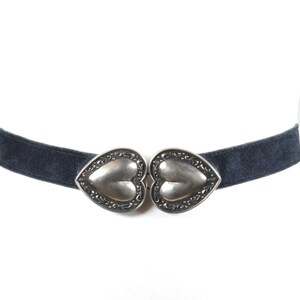 Black Suede Skinny Belt for Women with Double Heart Silver Buckle, Romantic Vintage Black Waist Belt, Elegant Black Belt