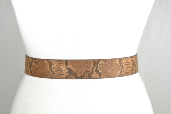 Vintage Tan Brown Python Pattern Leather Belt wit… - image 8