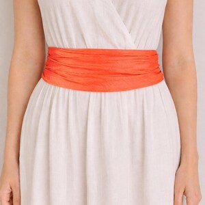 Vintage Red Wide Fabric Obi Belt with Button Closure