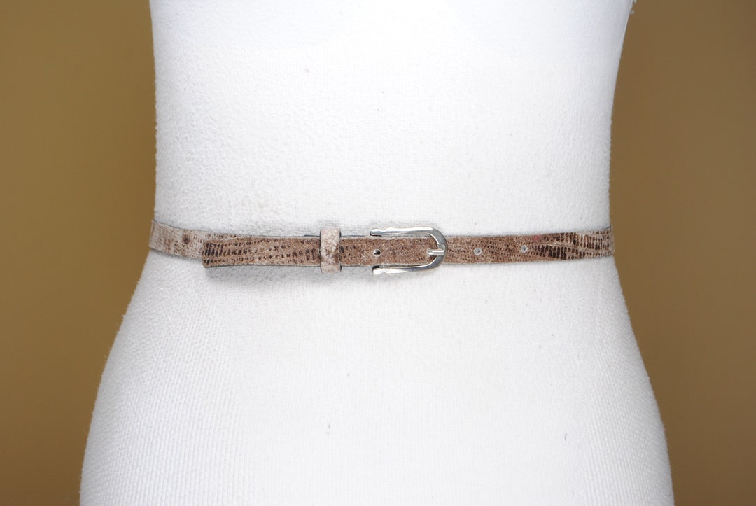 Vintage Python Print Skinny Belt: Distressed Brown Boho Chic  display picture 3