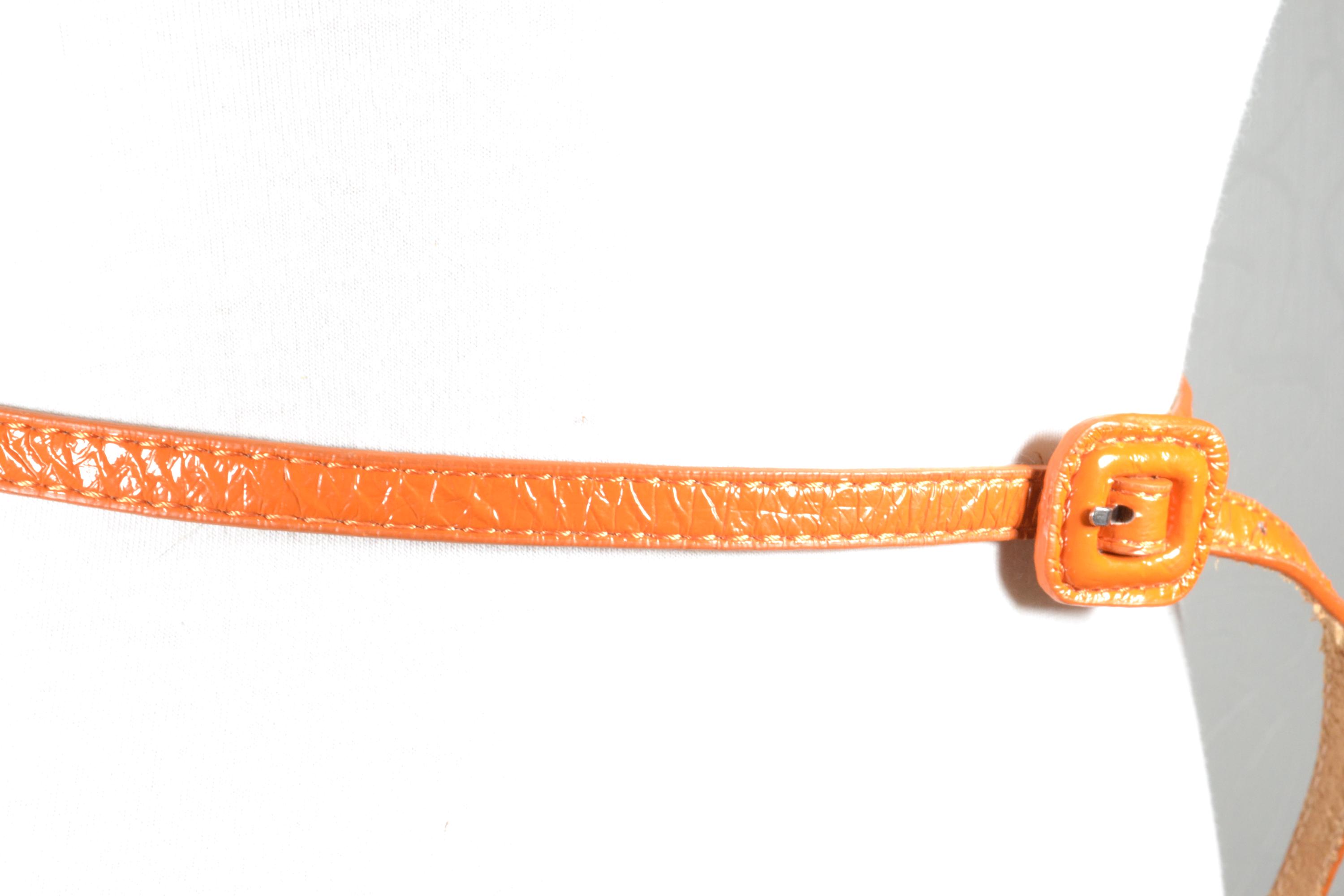 Vintage Orange Patent Leather Skinny Belt: Retro Chic Waist  display picture 1