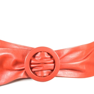 Weicher Roter Leder Obi Wickelgürtel für Frauen, Vintage Breiter Taillen Gürtel mit Runder Schnalle, Boho Retro Krawattengürtel, 80er Jahre Statement Gürtel