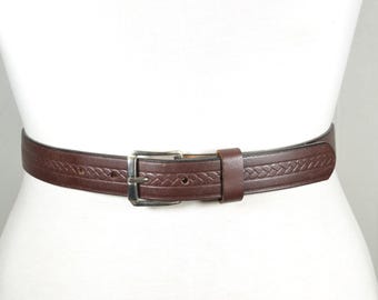 Vintage donkerbruine leren westerse unisex heupriem met reliëf