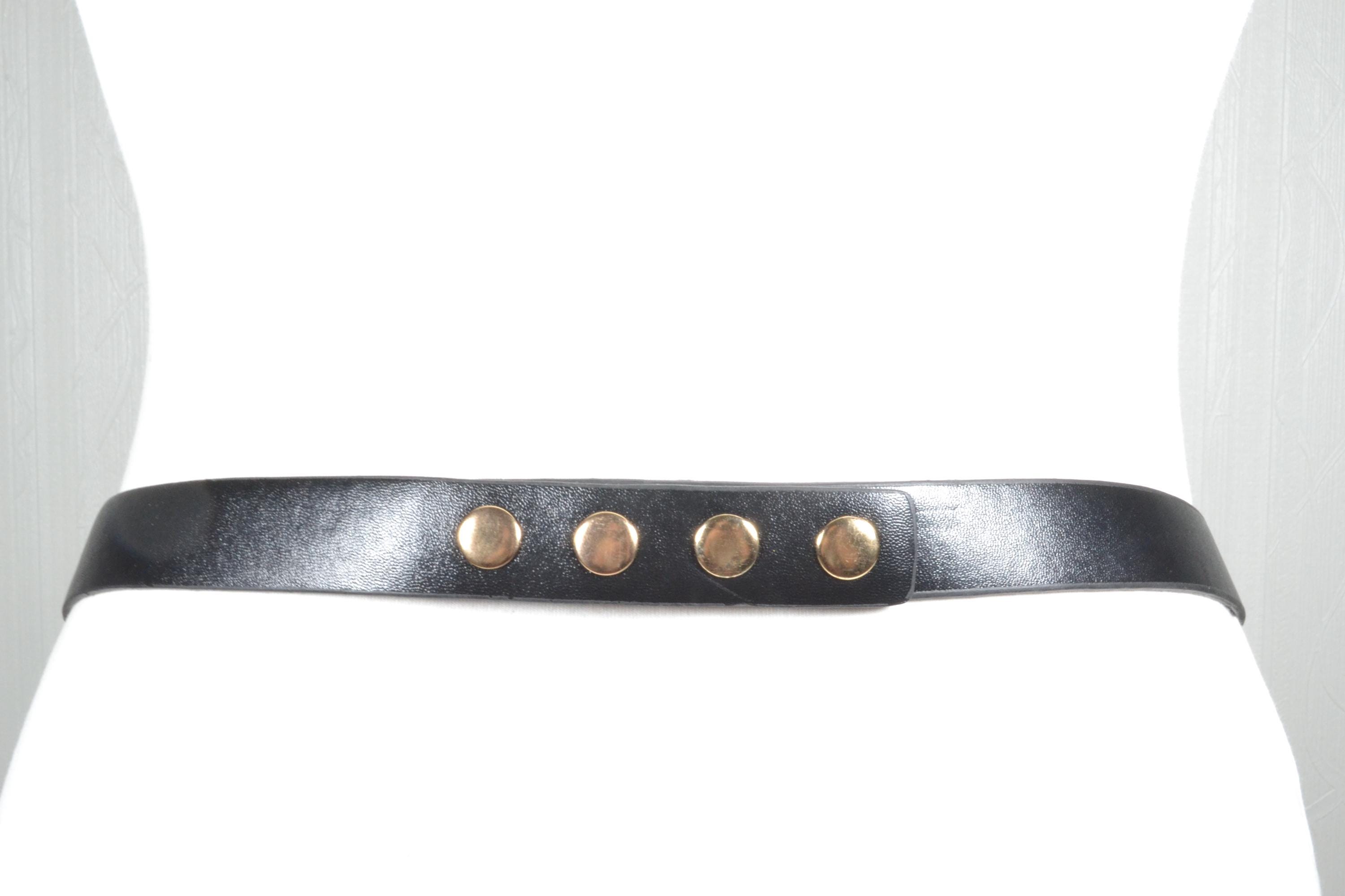Vintage Black Leather Belt With Gold Chain Link - Elegant  display picture 1