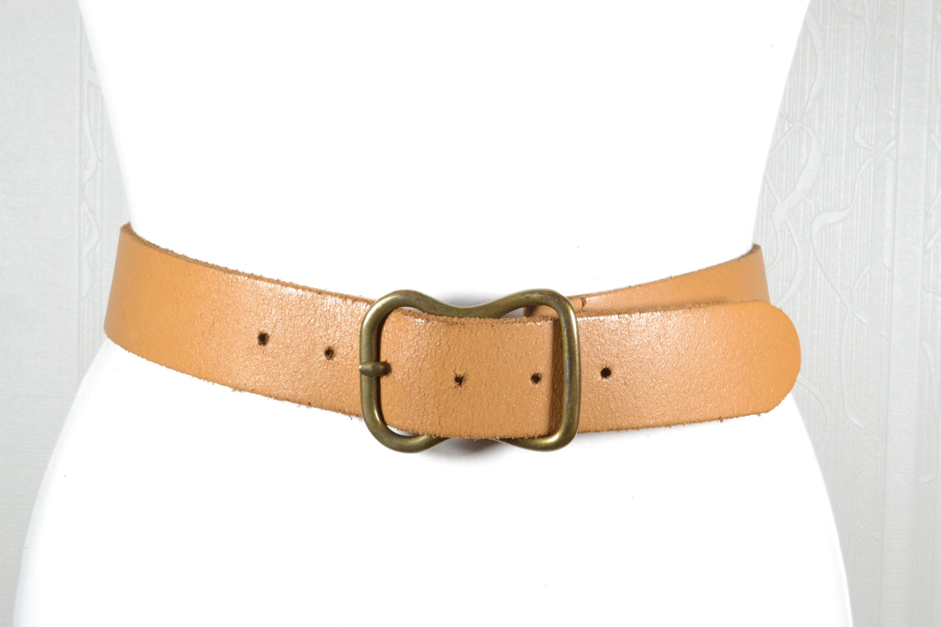 Wide Tan Leather Belt with Gold Irregular Buckle - Women Accessories Brown Leather Waist Belt for Women – Wide Tobacco Belt With  main image 4